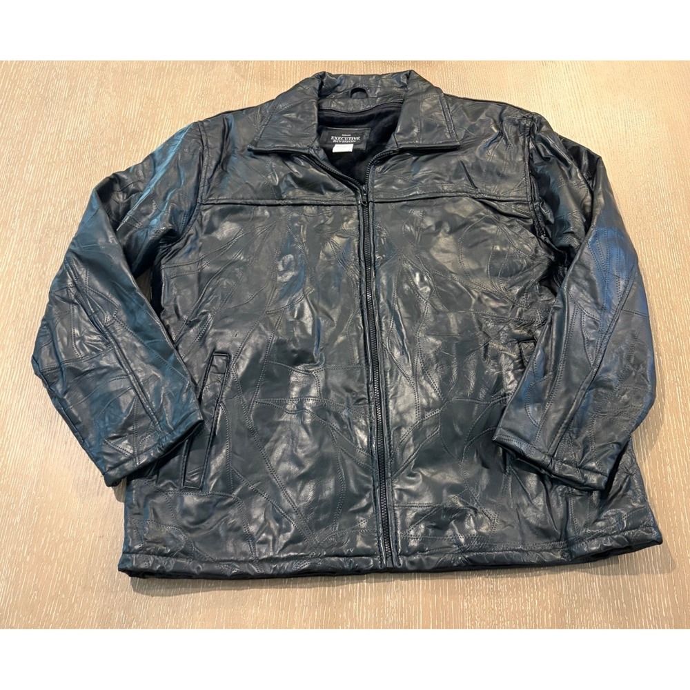 Haband‎ Executive Decision Men's XL Black Genuine Leather Patchwork Jacket